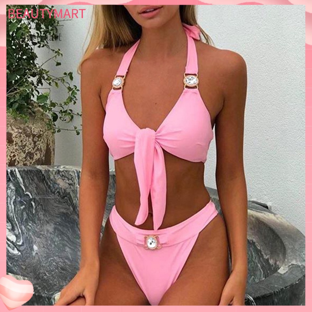 Bộ Đồ Bơi Hai Dây Bằng Nylon Màu Trơn Gợi Cảm Cho Nữ