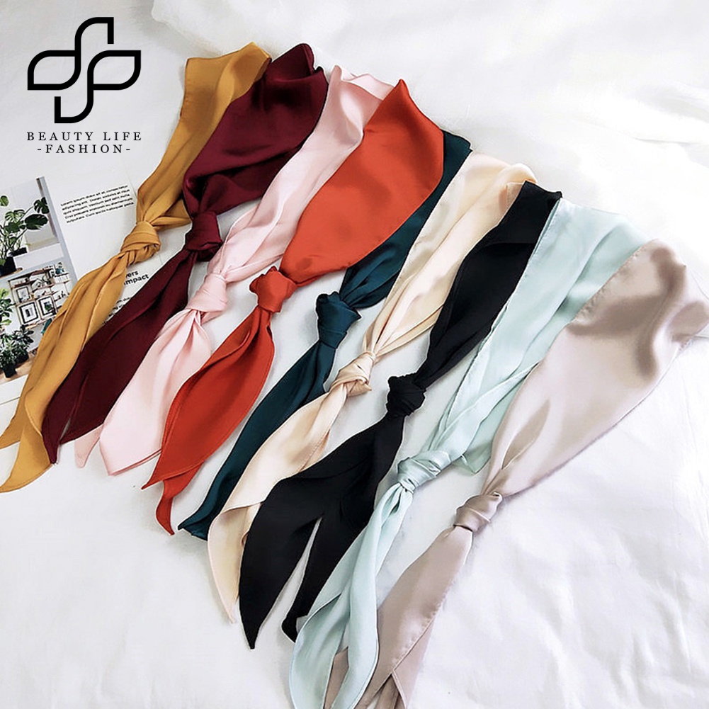 Khăn Quàng Cổ / Cài Đầu Hình Vuông Màu Trơn Bằng Lụa Thời Trang Cho Nữ