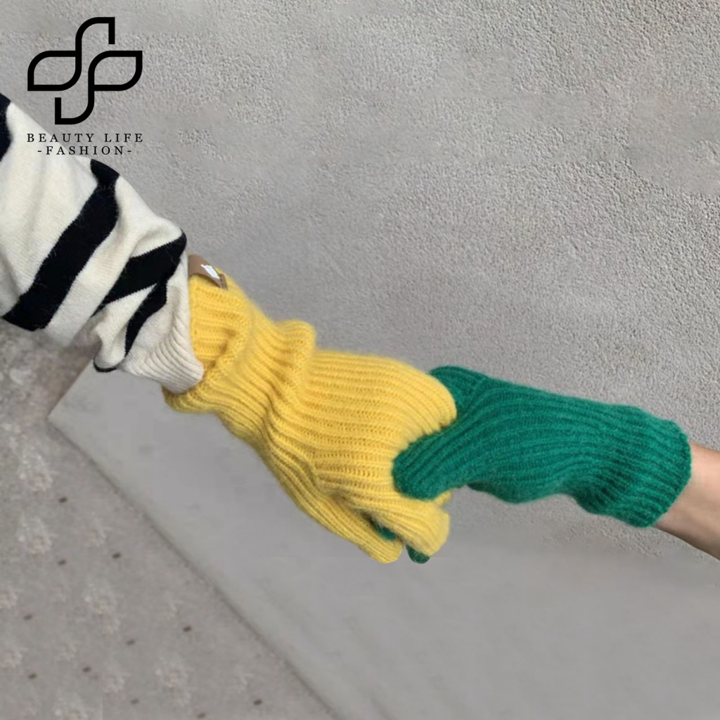 1 Đôi Găng Tay Dệt Kim 2 Ngón Co Giãn Mềm Mại Màu Trơn Giữ Ấm Mùa Đông Cho Nữ