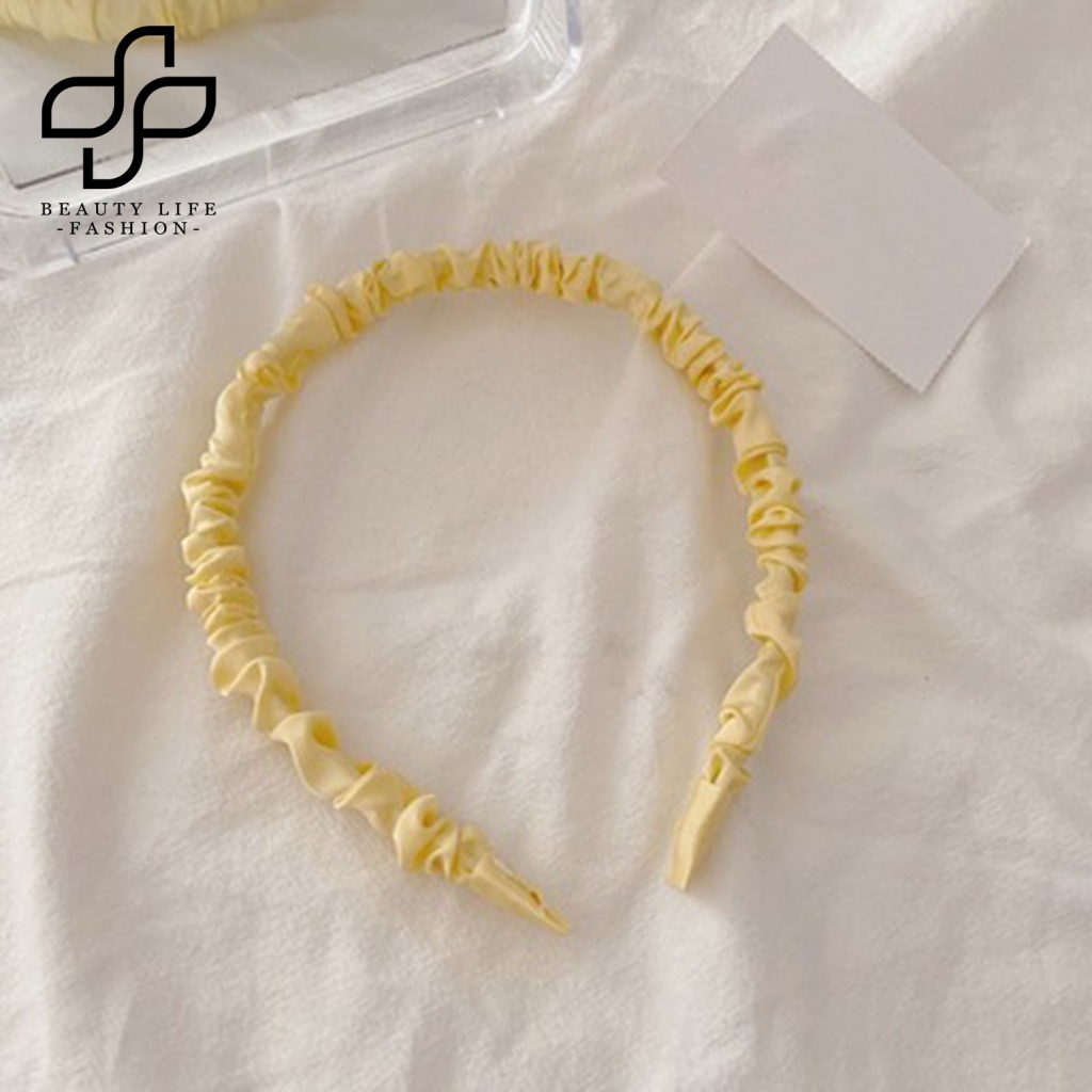 Băng Đô Cài Tóc Vải Satin Trơn Mịn Xếp Ly Màu Sắc Thời Trang