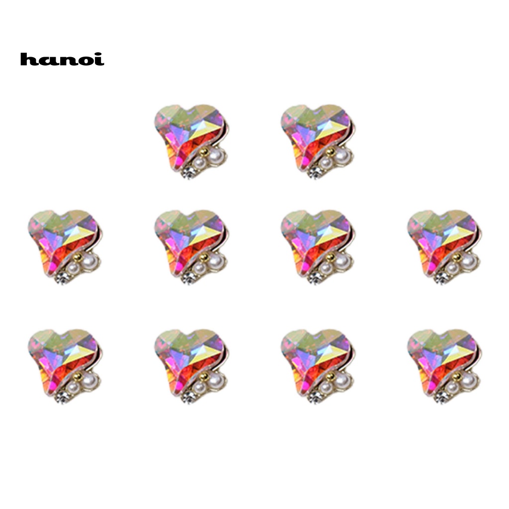Set 10 Hạt Ngọc Trai Giả Trái Tim Ba Chiều Dán Móng Nghệ Thuật DIY