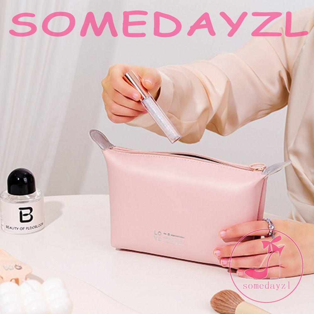 Túi Da PU Đựng Mỹ Phẩm / Đồ Vệ Sinh Cá Nhân Màu Kem Sức Chứa Lớn Có Khóa Kéo Cho Nữ