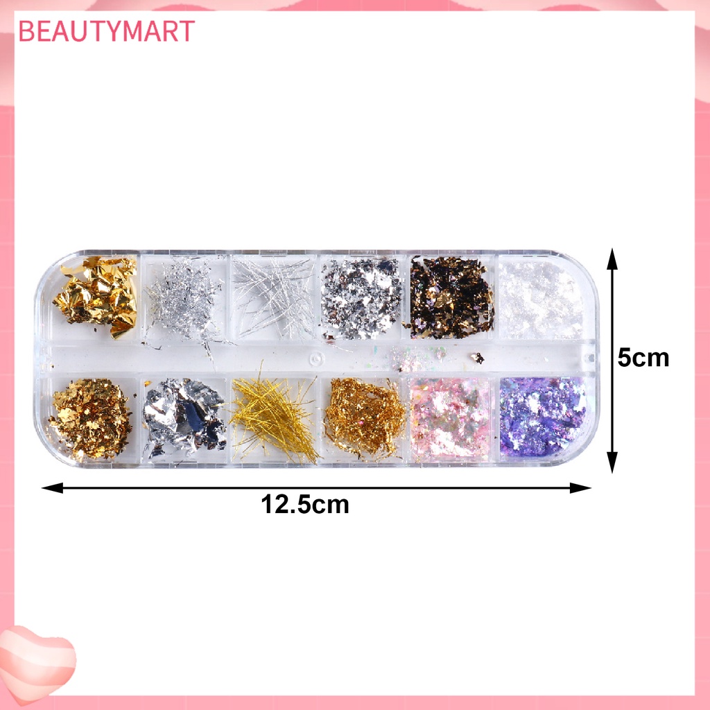 1 Hộp Lá Vàng Lấp Lánh 12 Ngăn Dùng Trang Trí Móng Tay Dễ Dàng