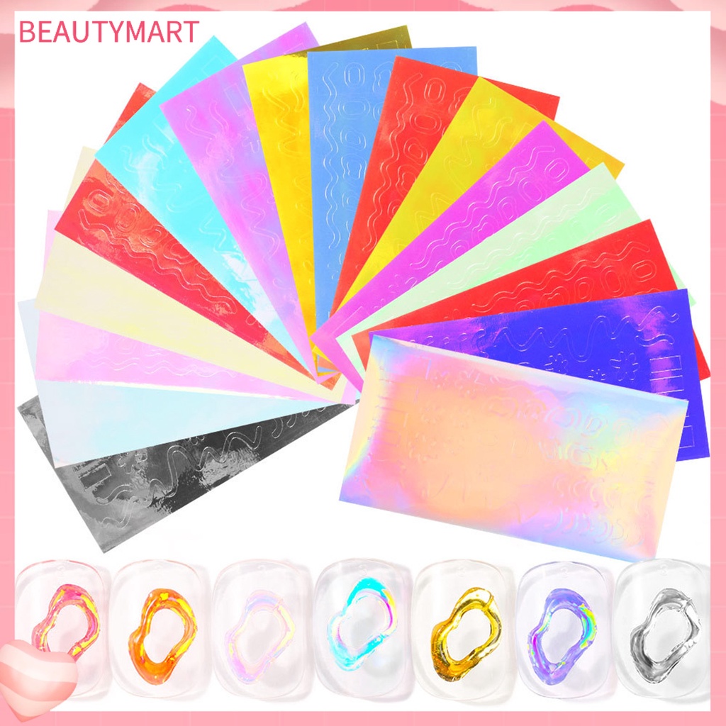 Bộ 16 Miếng Dán Móng Tay Hiệu Ứng Cực Quang Nhiều Màu Sắc Cho Nữ