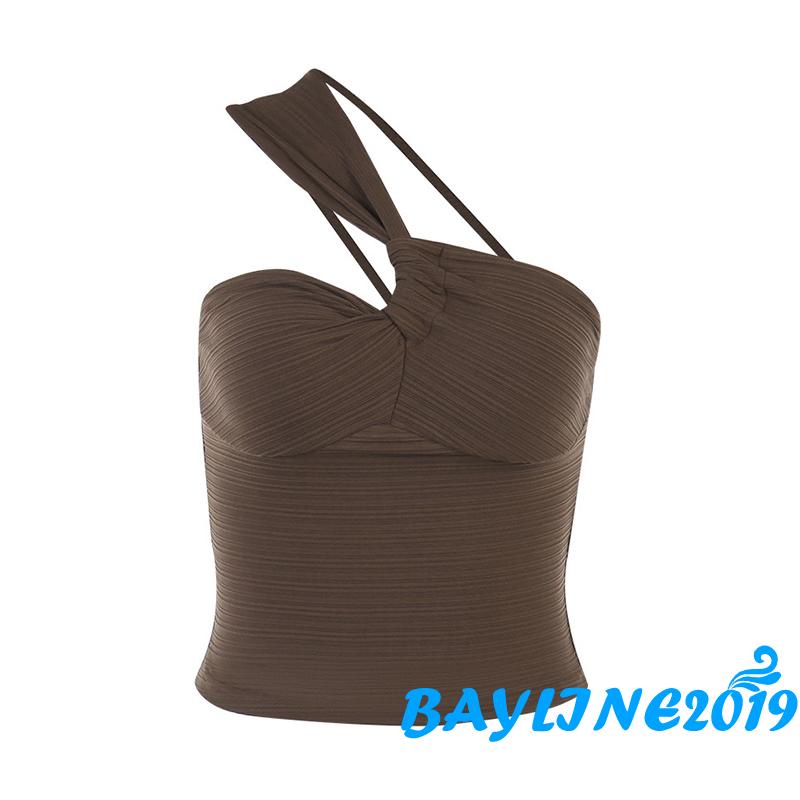 Áo Lửng Hai Dây Lệch Vai Màu Trơn Thời Trang Mùa Hè Dành Cho Nữ