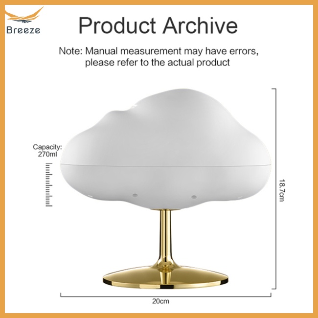 Máy Khuếch Tán Tinh Dầu 270ml Hình Đám Mây Hoạt Hình Có Đèn Led