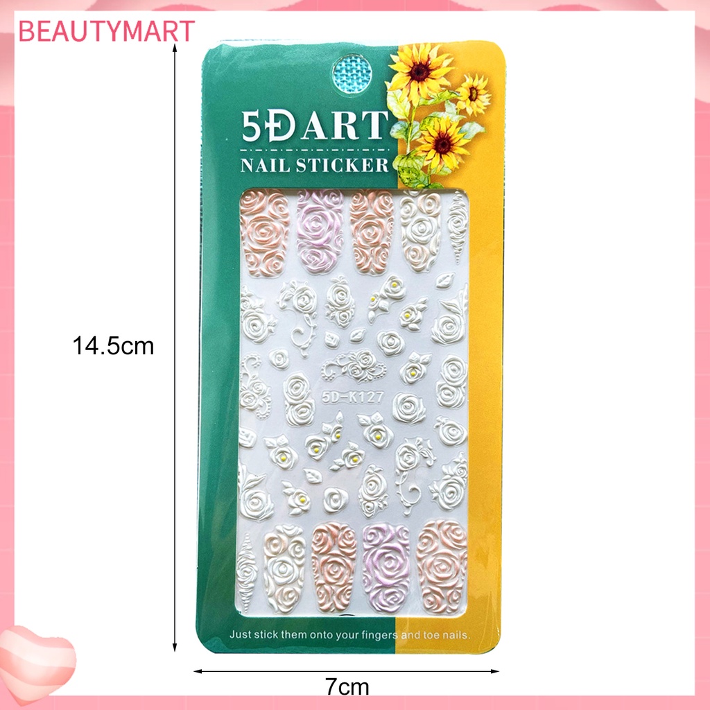 Miếng Dán Móng Tay Hiệu Ứng 5D Không Phai Siêu Mỏng Họa Tiết Hoa Dập Nổi Màu Trắng Dùng Trang Trí Móng Tay