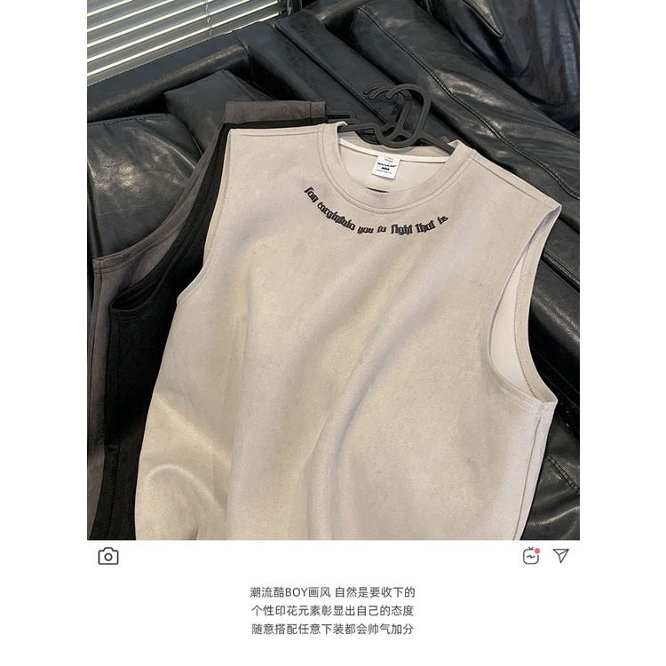 Áo Thun Da Lộn Không Tay Dáng Rộng Thời Trang Mùa Hè Phong Cách Đường Phố Mỹ Hàng Mới Dành Cho Bạn Nam