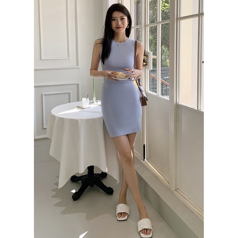 Đầm Ngắn Không Tay Cổ Tròn Thiết Kế Mỏng Mùa Hè Kiểu Dáng Mới