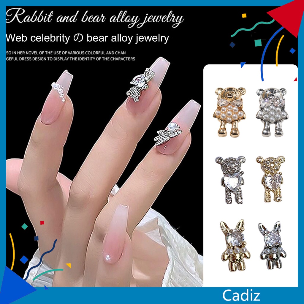 Bộ 5 Miếng Dán Trang Trí Móng Tay Tạo Hiệu Ứng 3D Hình Gấu Thỏ Hoạt Hình DIY