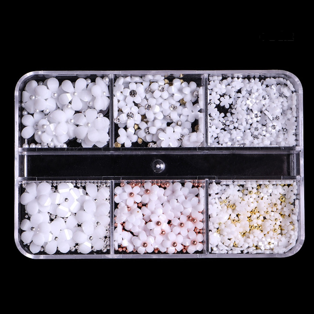 1 Hộp 6 Ngăn Đựng Hạt Ngọc Trai / Hoa Bằng Nhựa Dùng Trang Trí Móng Tay Nghệ Thuật DIY