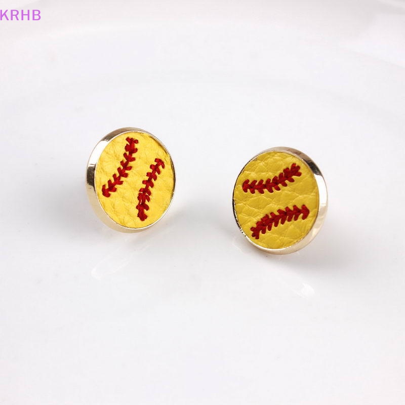 Khuyên Tai Bóng Chày Bằng Da Thêu Hình Tròn Mini Thời Trang Cho Nữ Mới