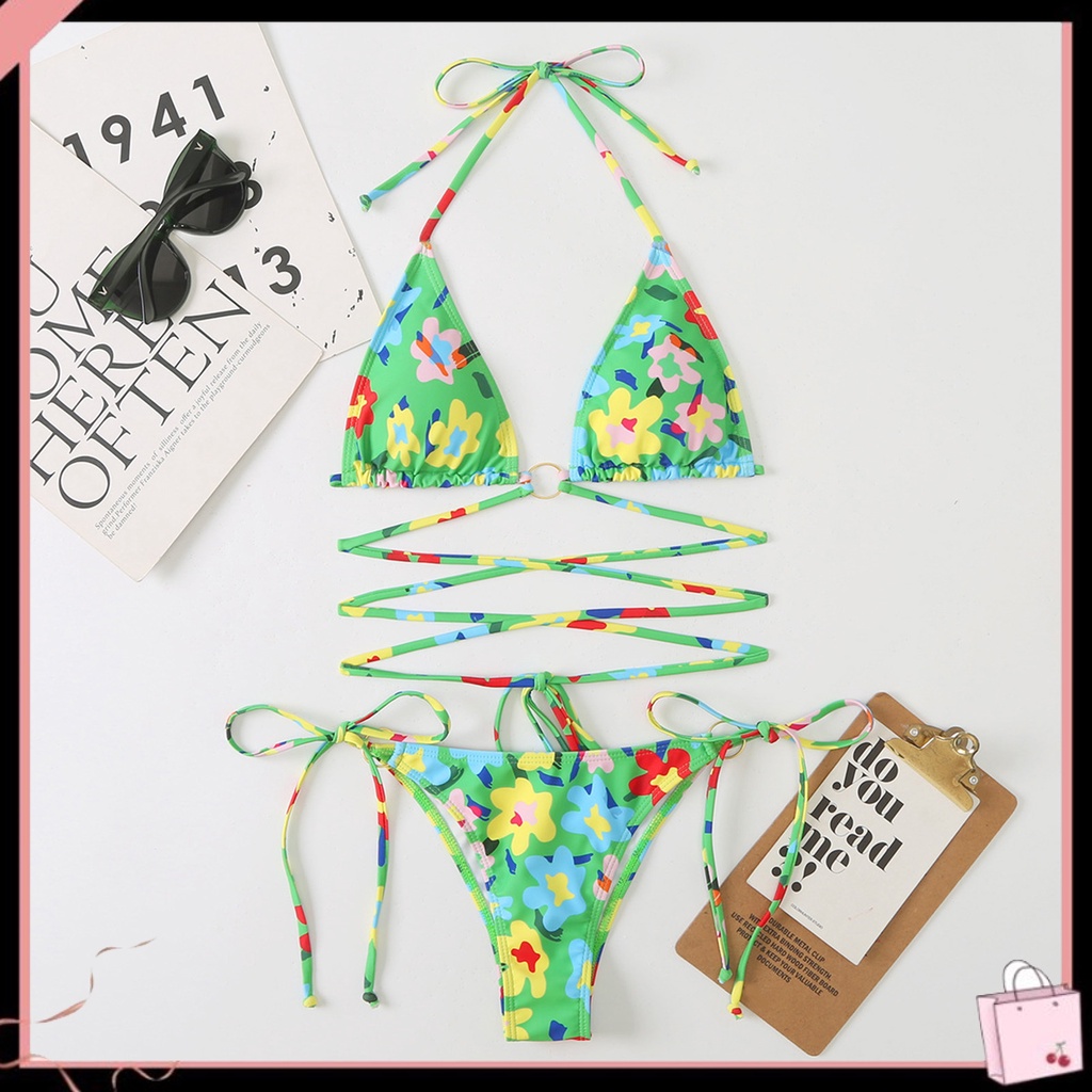 Bộ Đồ Bơi Bikini Lưng Cao In Hoa Có Đệm Nâng Ngực Thời Trang Mùa Hè