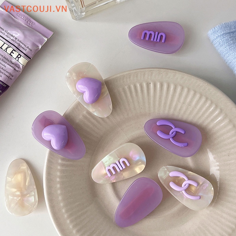 Kẹp Tóc Màu Tím In Họa Tiết Chữ / Trái Tim Xinh Xắn Thời Trang Cho Nữ