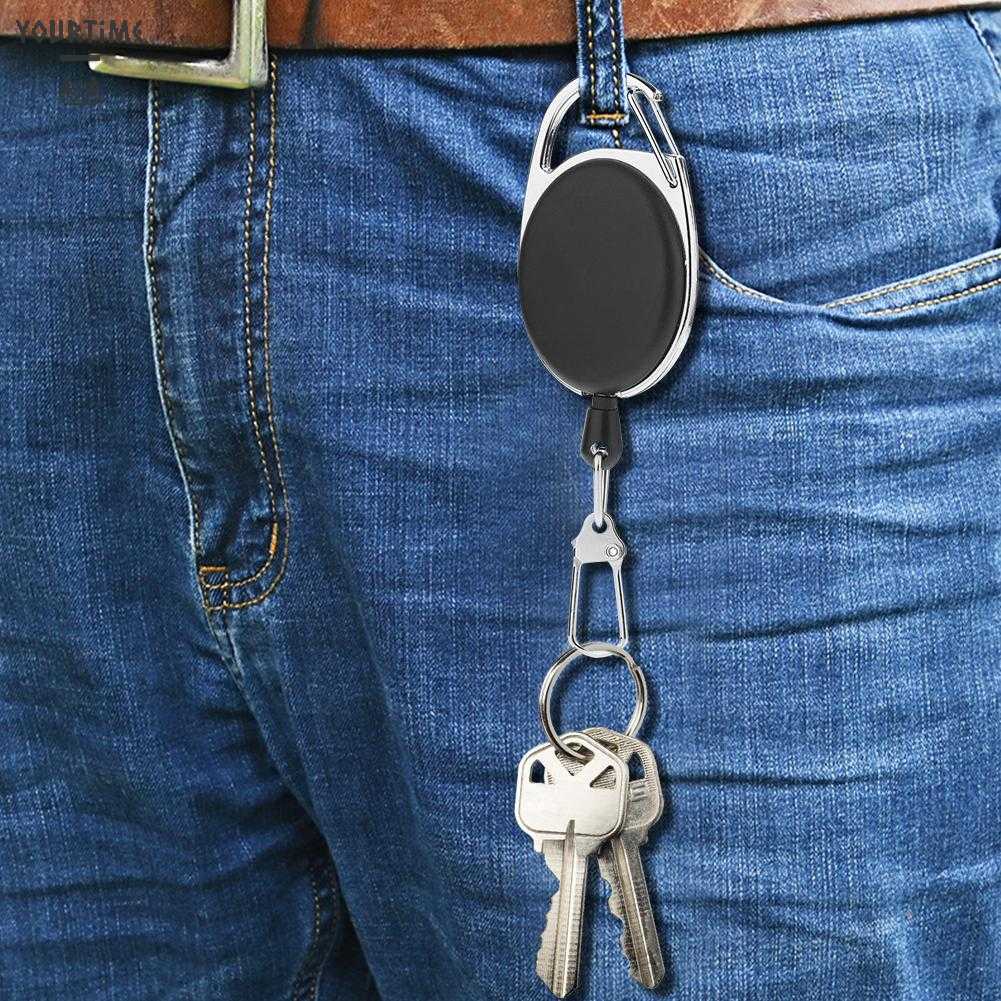 2 Móc Khóa Gắn Thẻ Tên ID Màu Đen Có Thể Thu Gọn