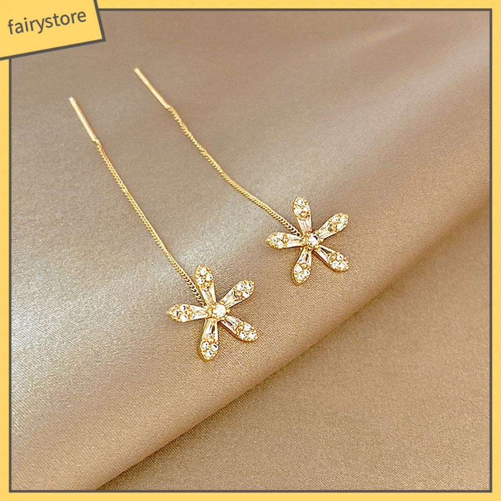 1 Đôi Bông Tai Dáng Dài Đính Đá Lấp Lánh Thời Trang Cho Nữ