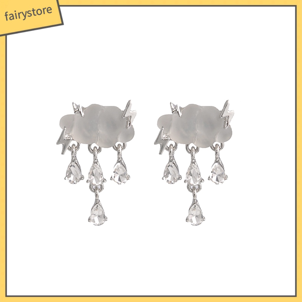 1 Đôi Bông Tai Hình Đám Mây Mưa Đính Pha Lê Giả Thời Trang