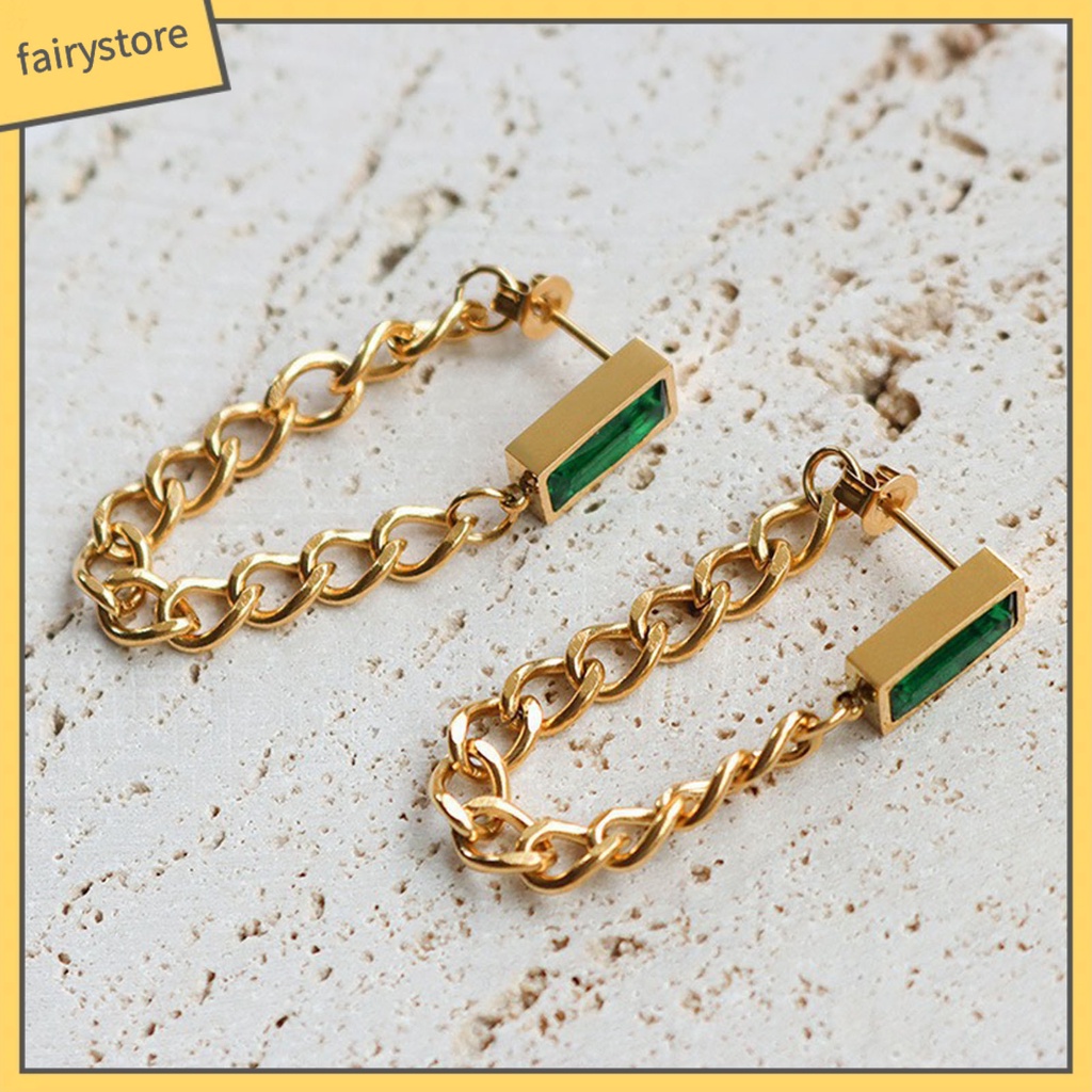 [FRO] Bộ Trang Sức Vòng cổ / Bông Tai / Vòng Tay Mặt Vuông Đính Đá Zircon Vintage Cho Nữ