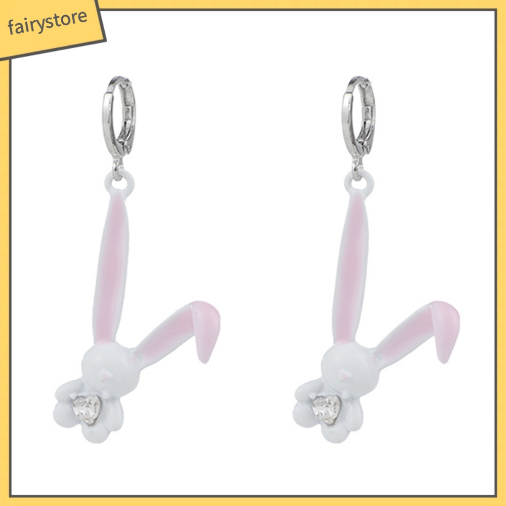 1 Đôi Bông Tai Hình Thỏ Hoạt Hình Đính Đá Phong Cách Hàn Quốc