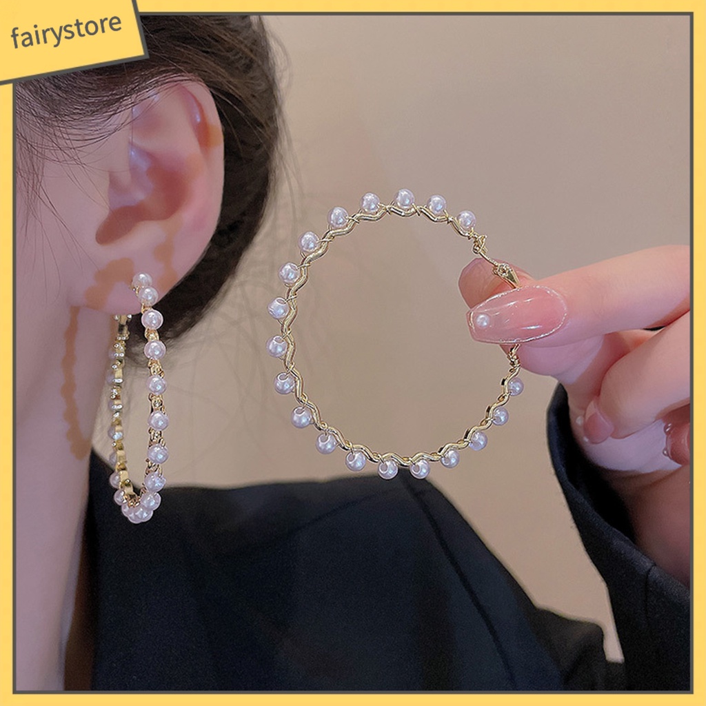 1 Đôi Bông Tai Hình Học Đính Ngọc Trai Giả Lấp Lánh Chống Phai Màu Thời Trang Cho Nữ