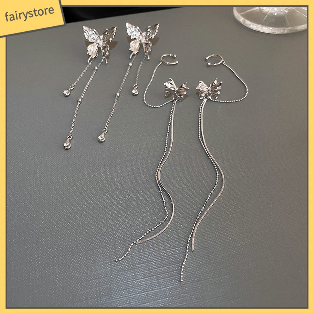 1 Đôi Bông Tai Dáng Dài Hình Bướm Đính Đá Thời Trang Dành Cho Nữ