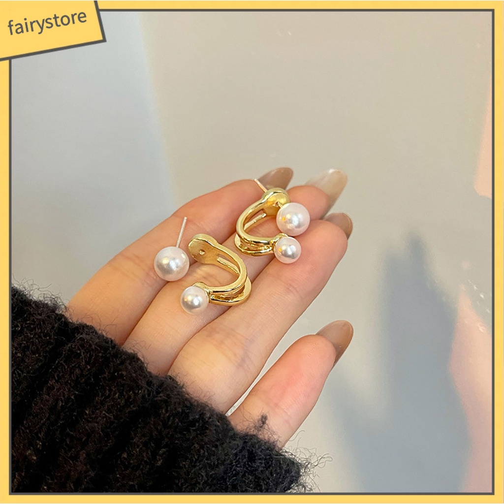 [FRO] 1 Đôi Bông Tai Ngọc Trai Hai Lớp Duyên Dáng Đơn Giản Thích Hợp Làm Quà Tặng