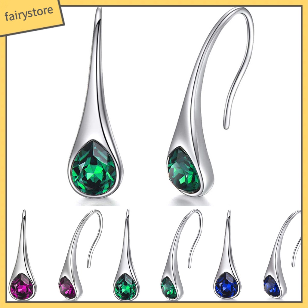 1 Đôi Bông Tai Hình Giọt Nước Đính Đá Thời Trang