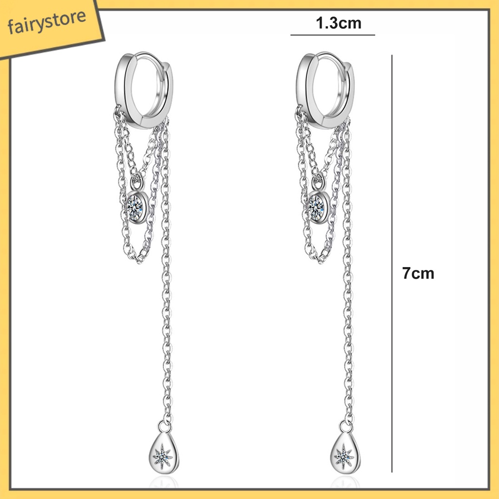 1 Đôi Bông Tai Kim Loại Dài Hình Giọt Nước Đính Đá Thời Trang Dành Cho Nữ