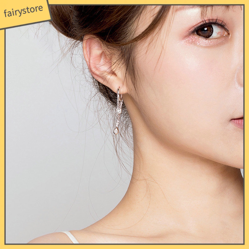 1 Đôi Bông Tai Kim Loại Dài Hình Giọt Nước Đính Đá Thời Trang Dành Cho Nữ
