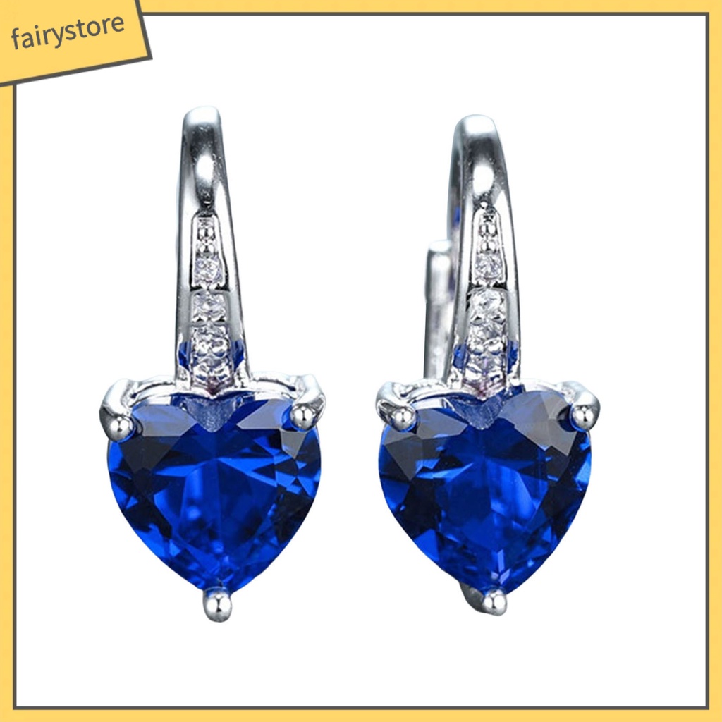 1 Đôi Bông Tai Hình Trái Tim Đính Đá Zircon Sang Trọng