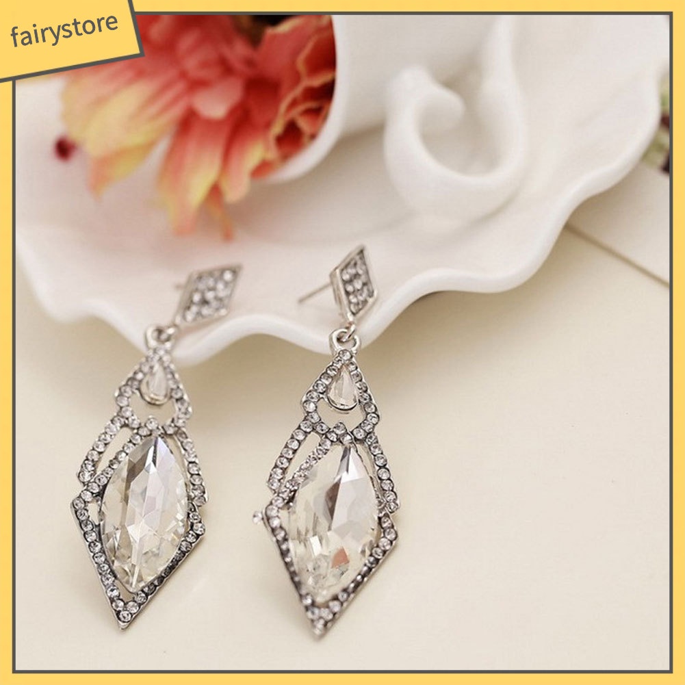 Bông Tai Hình Thoi Dáng Dài Đính Đá Thời Trang Cho Nữ