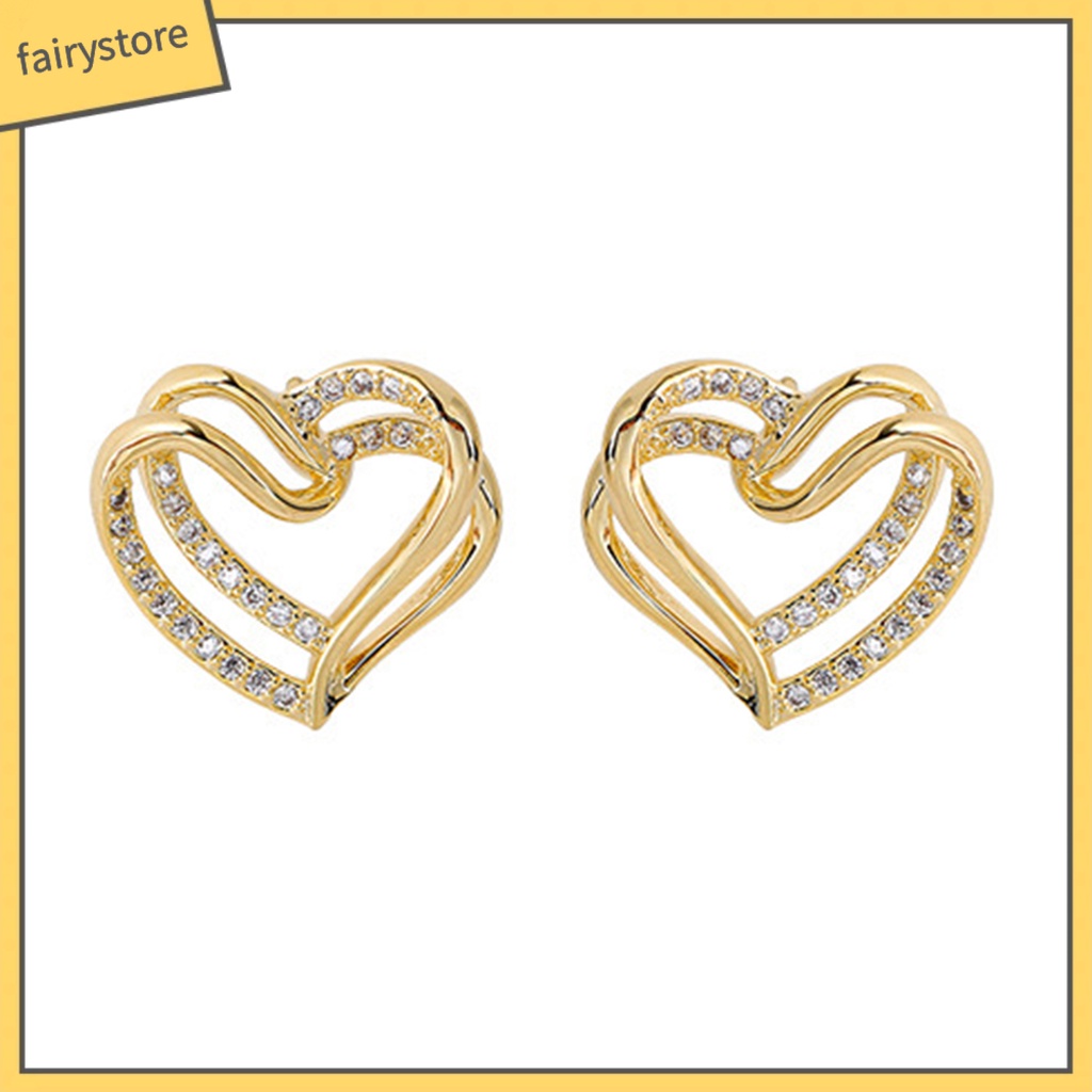 1 Đôi Bông Tai Hình Trái Tim Đính Đá Lấp Lánh Sang Trọng