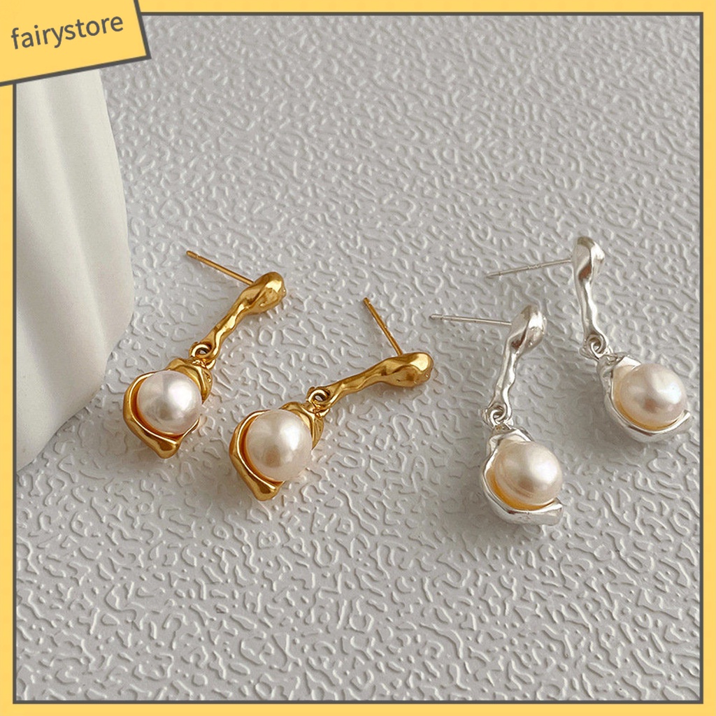 1 Đôi Bông Tai Hình Học Đính Ngọc Trai Giả Không Phai Màu Phong Cách Pháp Thời Trang