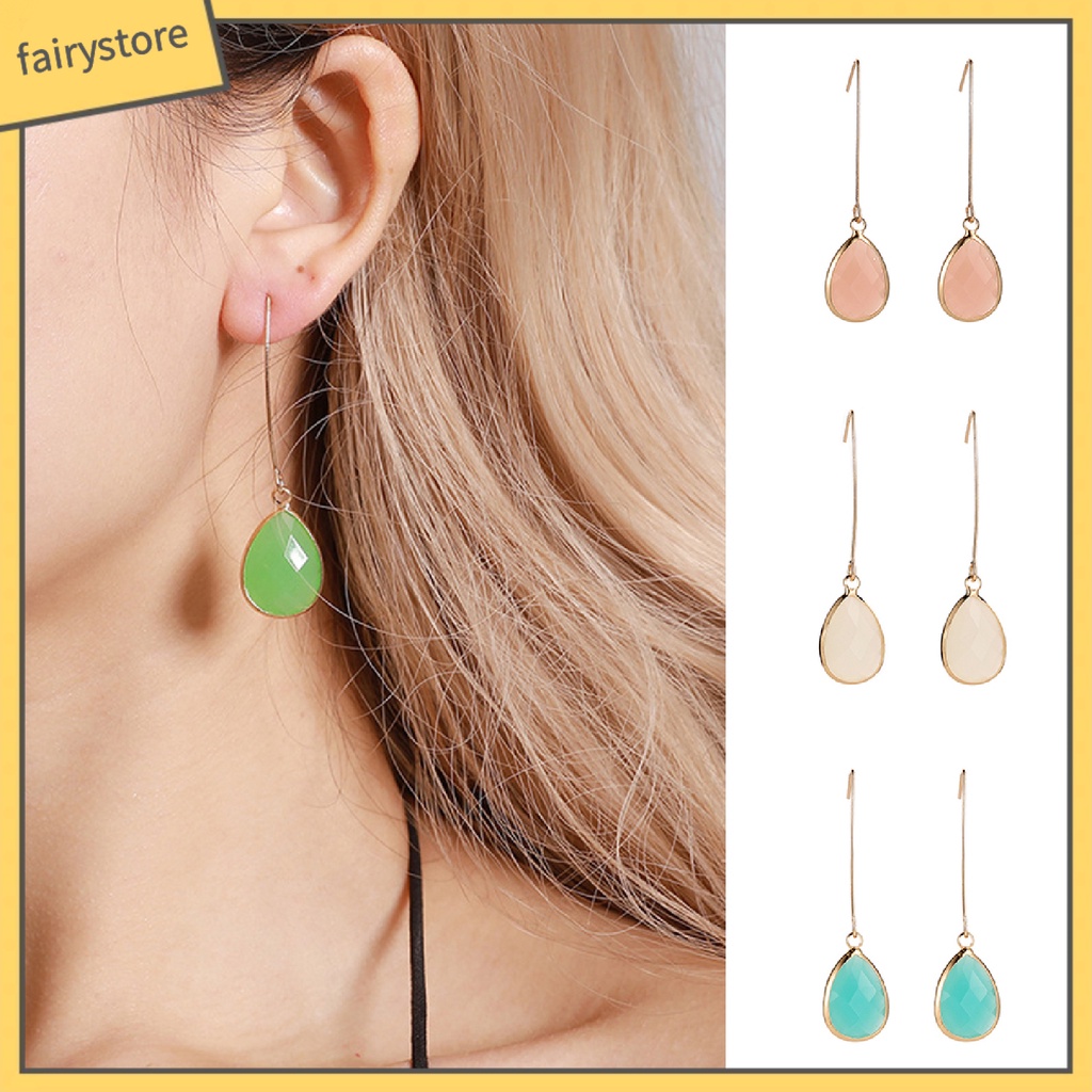 1 Đôi Bông Tai Giọt Nước Đính Đá Thời Trang Dành Cho Nữ