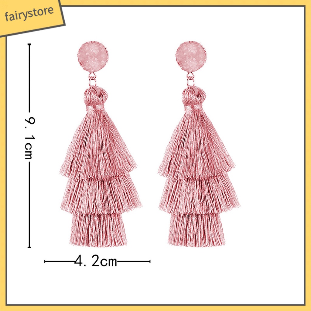 1 Đôi Bông Tai Ba Lớp Tua Rua Thời Trang Dành Cho Nữ