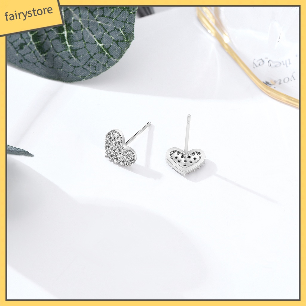 Bông Tai Hình Tròn Đính Đá Zircon Hình Trái Tim Đơn Giản Cho Nữ