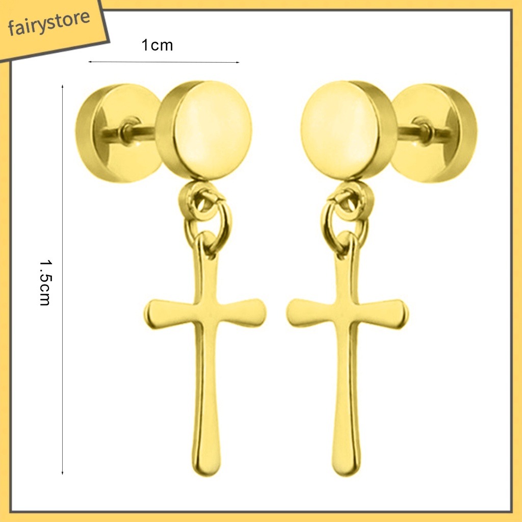 1 Đôi Bông Tai Treo Hình Chữ Thập Màu Sắc Trơn Dành Cho Nam Và Nữ