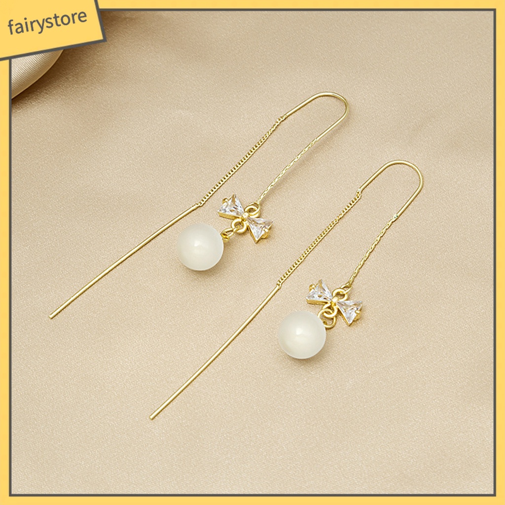 1 Đôi Bông Tai Hình Nơ Đính Đá Zircon Phong Cách Hàn Quốc Dành Cho Cô Dâu