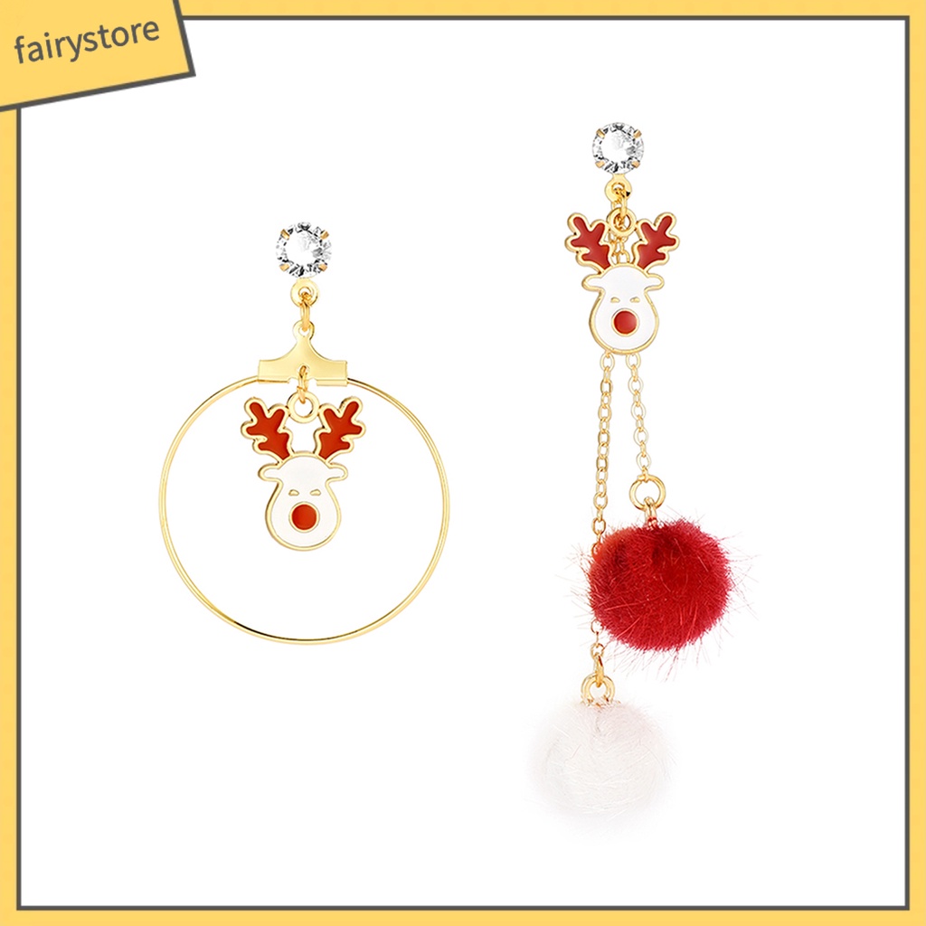 1 Đôi Bông Tai Hình Tuần Lộc Đính Đá Lấp Lánh Thời Trang