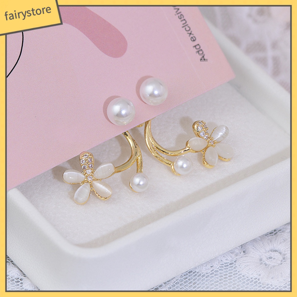1 Đôi Bông Tai Hình Hoa Đính Ngọc Trai Nhân Tạo Phong Cách Hàn Quốc Dành Cho Nữ