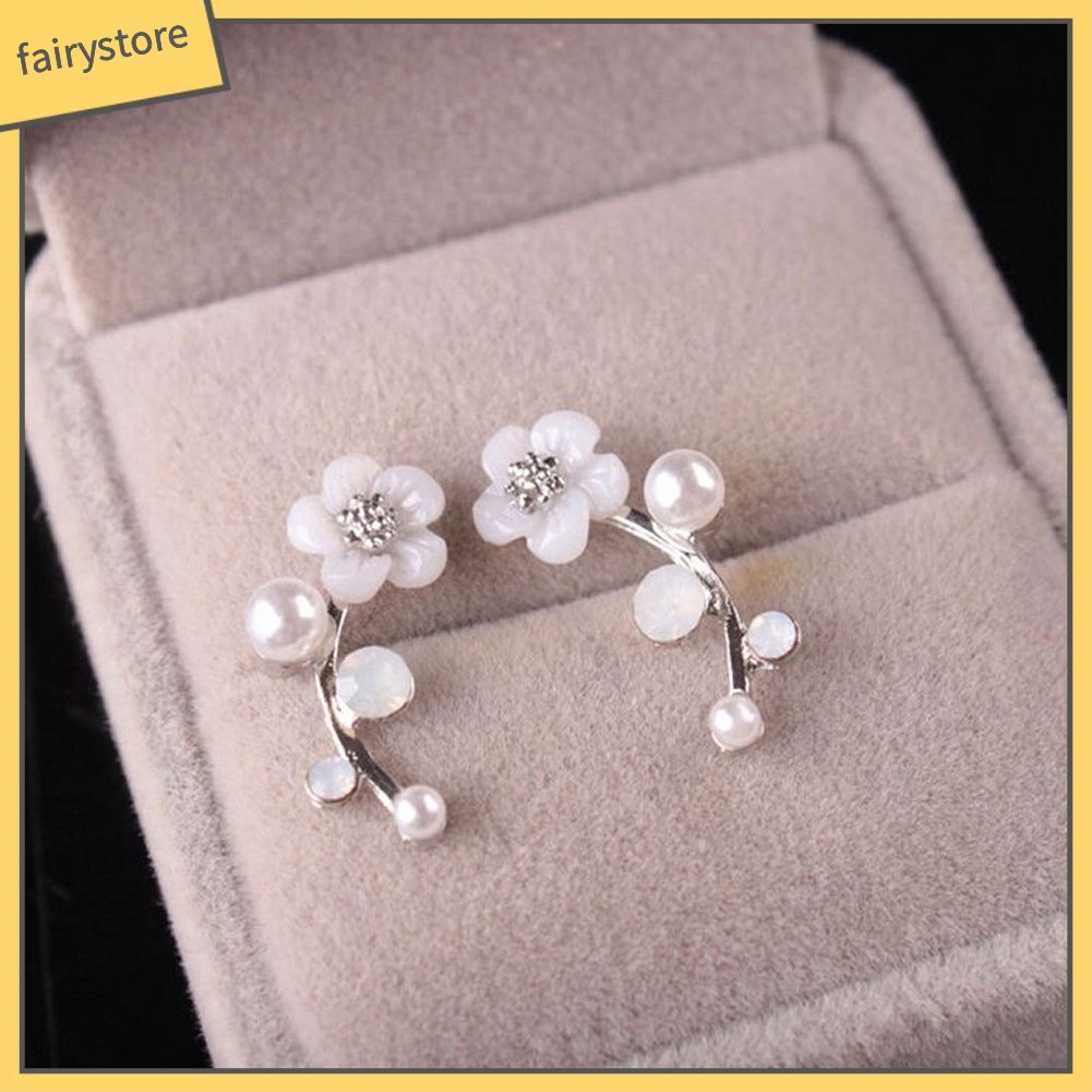 Bông Tai Hình Hoa Đính Ngọc Trai Giả Thanh Lịch Dành Cho Nữ