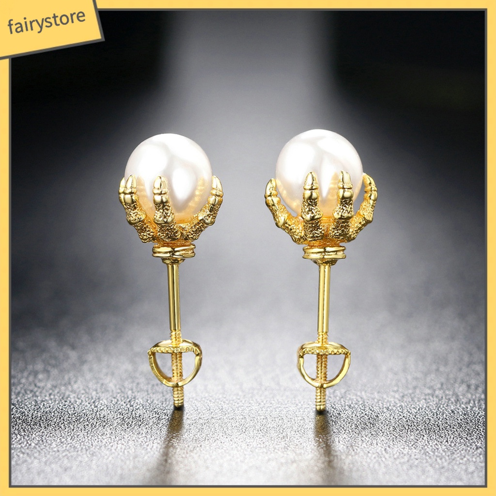 1 Đôi Bông Tai Hình Móng Vuốt Đính Ngọc Trai Nhân Tạo Phong Cách Hip Hop Dành Cho Nam Nữ