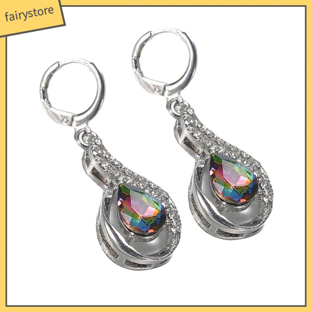 Bông Tai Hình Giọt Nước Đính Đá Màu Cầu Vồng Sáng Tạo Thời Trang Cho Nữ