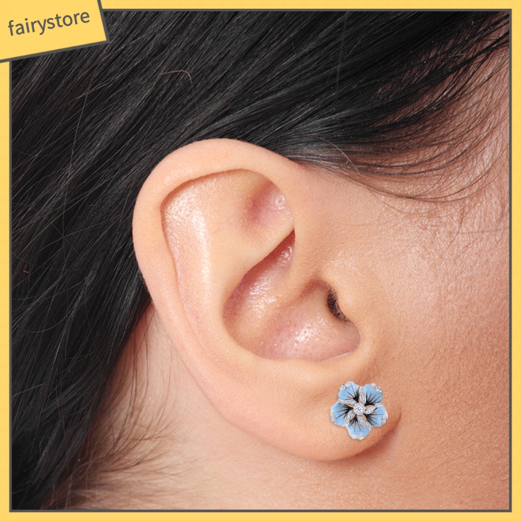 1 Đôi Bông Tai Hợp Kim Hình Hoa Đính Đá Tinh Tế Dành Cho Nữ