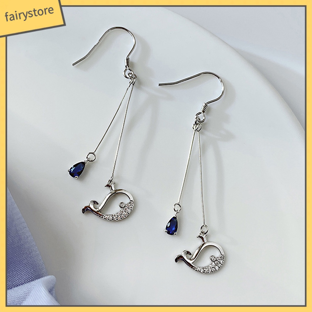 1 Đôi Bông Tai Hình Cá Voi Đính Đá Zircon Phong Cách Hàn Quốc Dành Cho Cô Dâu