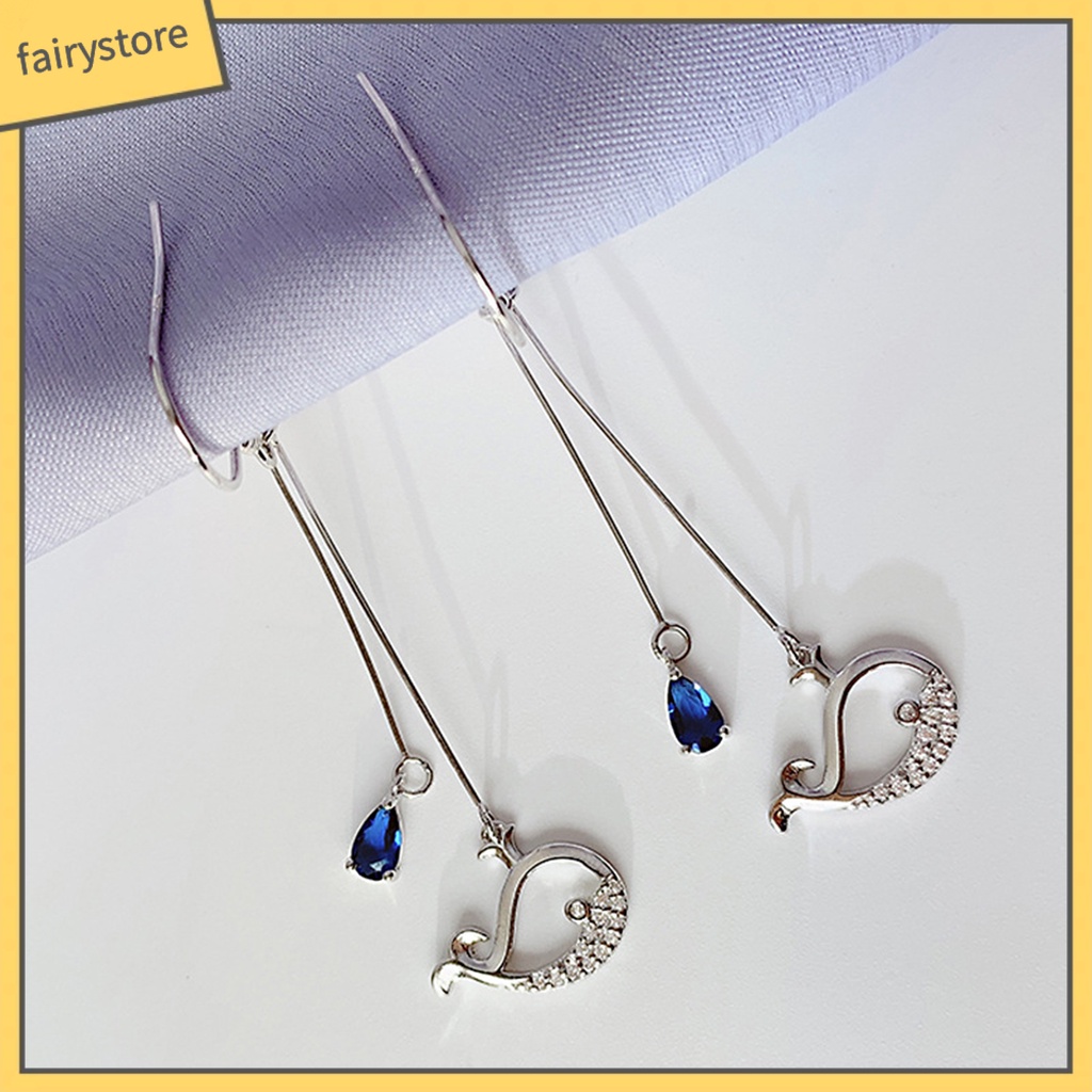 1 Đôi Bông Tai Hình Cá Voi Đính Đá Zircon Phong Cách Hàn Quốc Dành Cho Cô Dâu