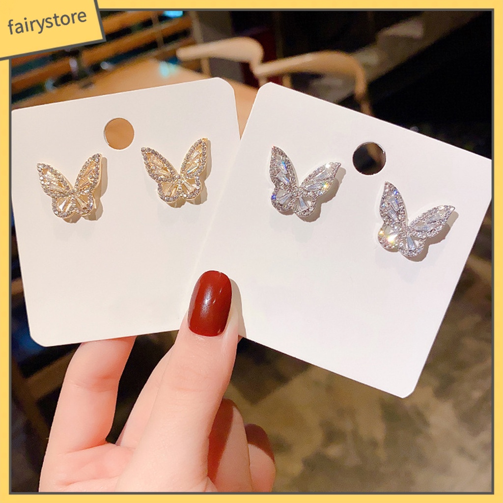 1 Đôi Bông Tai Hình Bướm Bằng Đồng Sáng Bóng Thân Thiện Với Làn Da Thời Trang Dành Cho Học Sinh