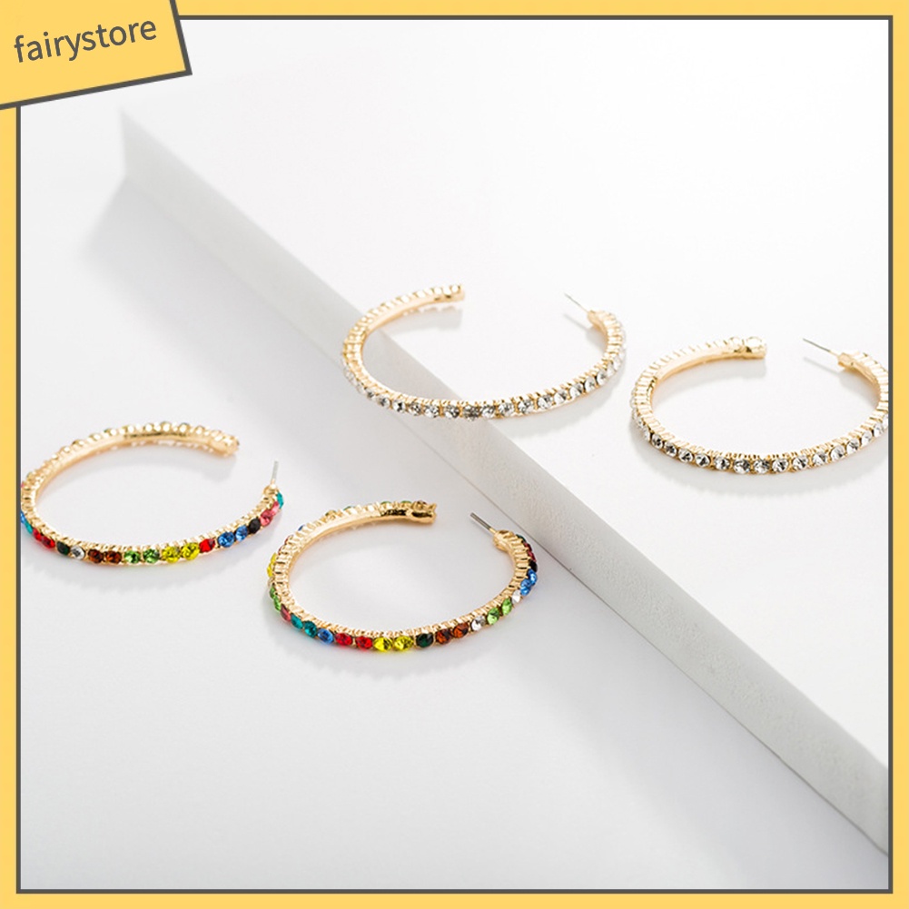 Khuyên Tai Tròn Lớn Đính Đá Thời Trang Cho Nữ