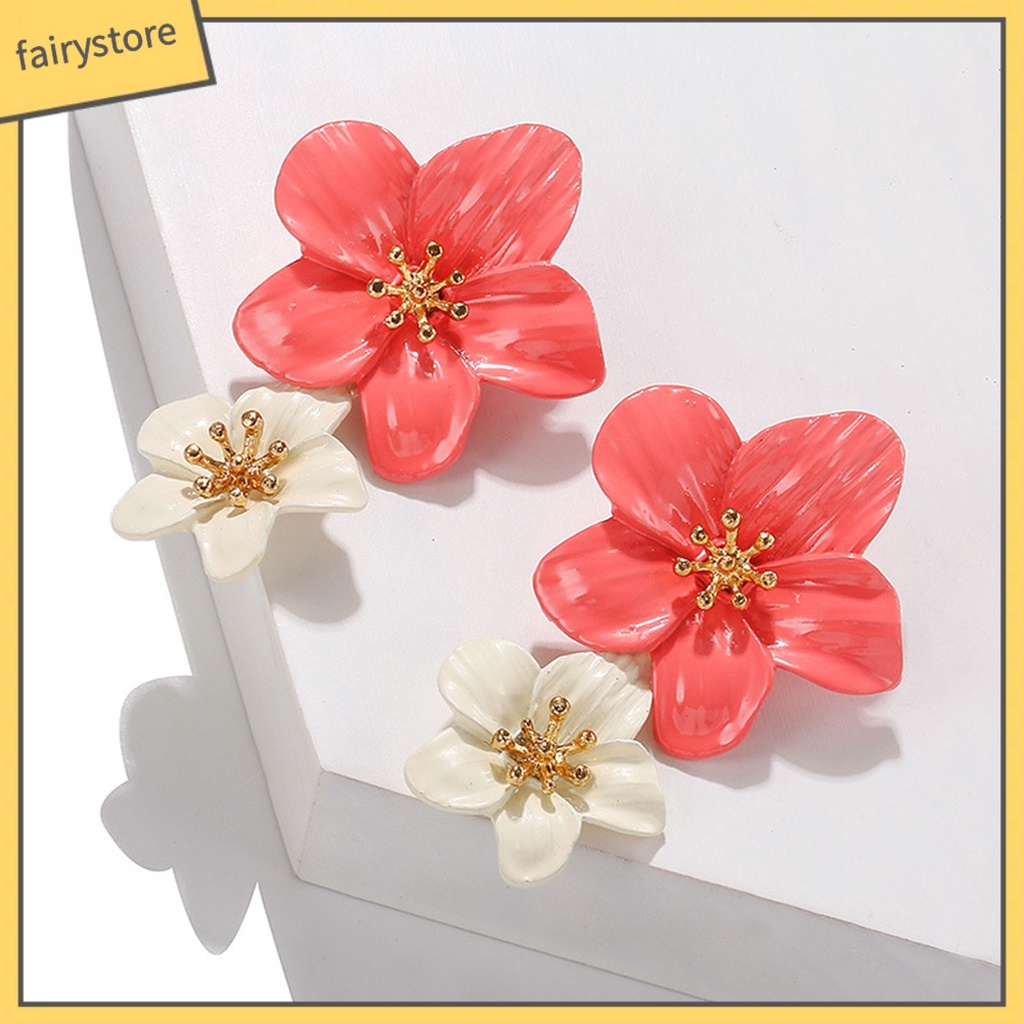 1 Đôi Bông Tai Hình Hoa Hai Lớp Không Gây Dị Ứng Thiết Kế Tinh Tế Thời Trang Dự Tiệc Cho Nữ