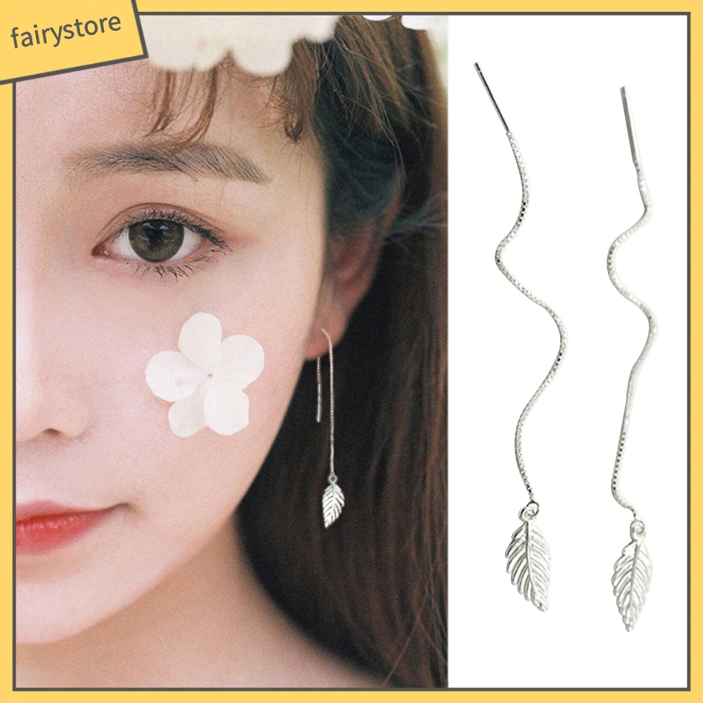 Bông Tai Chuỗi Dài Hình Chiếc Lá Đơn Giản Thời Trang Dành Cho Nữ